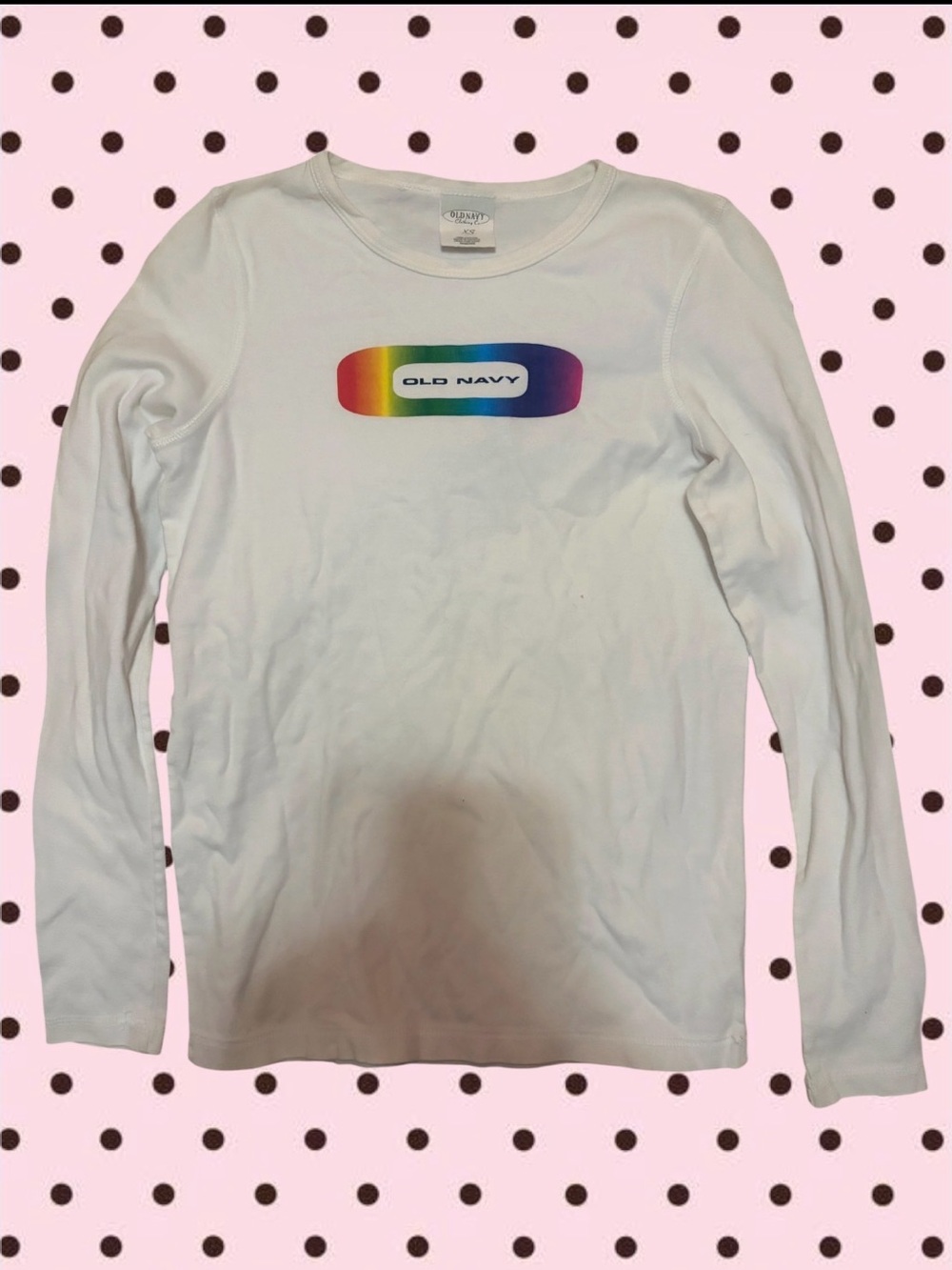 Old Navy White Long-Sleeve Tee with Rainbow Logo Patch